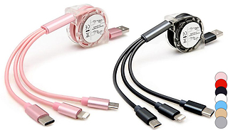3-in-1 Multi USB Retractable Charger Cable - 7 Colours