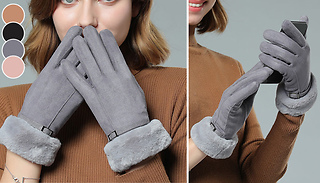 Touchscreen-Compatible Faux Leather Fur-Lined Winter Gloves - 4 Colour ...