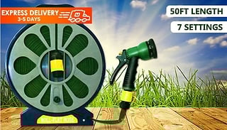 50ft Flat Garden Hose & Spray Gun - 7 Settings!