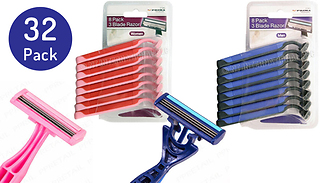32-Pack of Triple Blade Disposable Razor Blades - 2 Colours