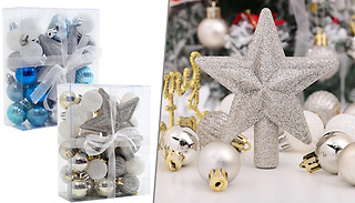 30-Piece Christmas Bauble & Tree Topper Set - 2 Colours