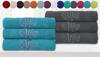 1, 3 or 6 Luxury Fish-Embroidered Bath Sheets - 14 Colours