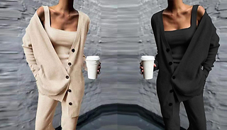 3-Piece Knitted Cardigan Loungewear Set - 5 Sizes & 3 Colours