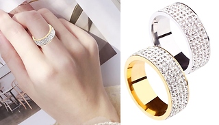 Cubic Zirconia Stainless Steel Band Ring! - 2 Colours, 7 Sizes