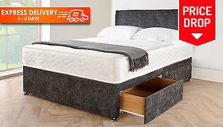 Linen Look Grey Divan Bed with Mattress & Headboard - 5 Sizes