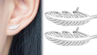 Silver-Coloured Feather Stud Earrings