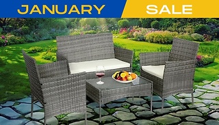 4-Seater Rattan Garden Furniture Set - Grey!