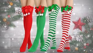 2 Pairs of Christmas Bow Stockings - 2 Styles
