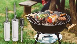 3-Piece Rolling Grill Baskets & Brush Set!