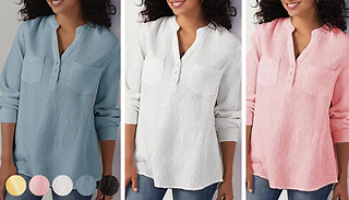 V-Neck Cotton Loose Shirt - 5 Colours & 4 Sizes