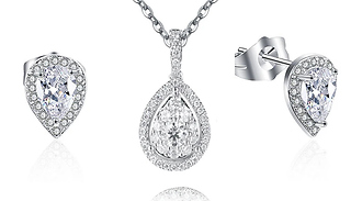 Cubic Zirconia Teardrop Sterling Silver 3-Piece Jewellery Set