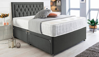 Charcoal Suede Divan Bed & Memory Foam Sprung Mattress - 4 Drawer Opti ...