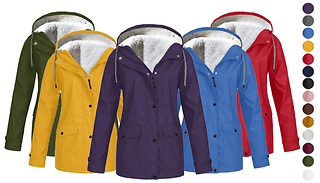 Fleece-Lined Hooded Raincoat - 14 Colours & 5 Sizes