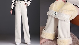 Fleece Lined Straight Wide Leg Trousers - 3 Colours & 5 Sizes