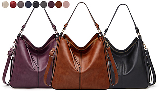 Large Faux Leather Slouch Shoulder Bag - 9 Colours