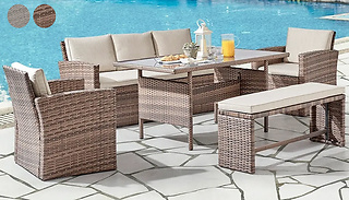 7-Seater Two-Tone Rattan Garden Furniture Set - 2 Colours
