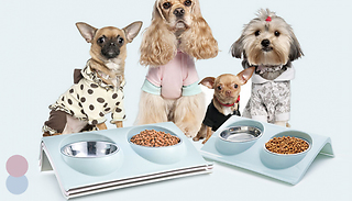 Pet Stainless Steel Double Food & Water Bowl - 2 Colours & 2 Sizes