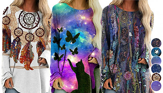 Dreamy Print Long-Sleeve Casual Top - 6 Styles & 6 Sizes