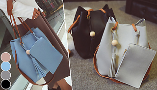 Faux Leather Tassel Bucket Bag with Coin Purse - 4 Colours