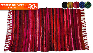 Striped Boho-Style Rug With Fringe - 5 Colours & Sizes 