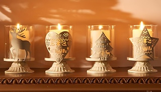 1 or 2 Christmas Metal Pillar Candle Holders - 4 Designs 