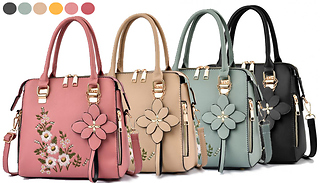 Faux Leather Floral Embroidered Crossbody Bag - 6 Colours
