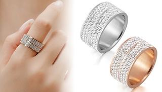 Rose Gold or Rhodium Crystal Wide Band Elodie Ring - 4 Sizes