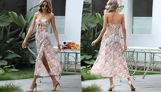 Summer Slit Floral Printed Sling Dress - 4 Sizes