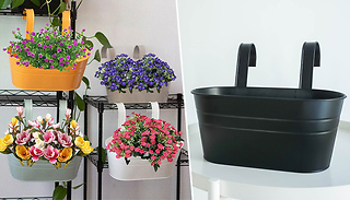 1 or 2 Metal Tin-Style Planter with Hanging Hooks - 5 Colours