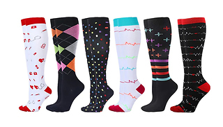 3-Pairs Knee-Length Printed Compression Socks - 2 Designs & Sizes