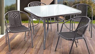 5-Piece Rattan Chairs & Glass Table Garden Dining Set