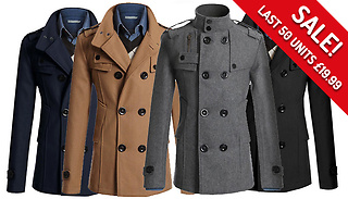 Men's Double-Chested Woollen Coat - 4 Colours & 5 Sizes