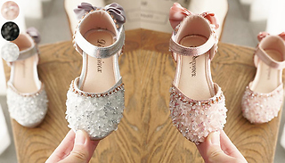 Kid's Sparkly Flat Mary Jane Bow Shoes - 3 Colours & 13 Sizes