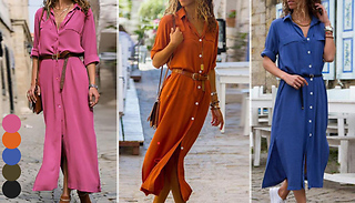 V-Neck Maxi Shirt Dress - 5 Colours & 6 Sizes