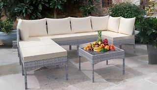 8-Seater Rattan Corner Sofa Set with Tempered Glass Table