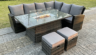 8-Seater High Back Rattan Garden Furniture Fire Pit Table Set