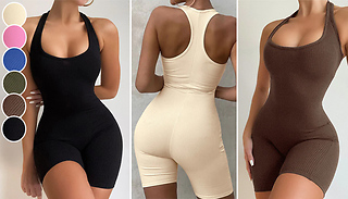 Casual Sleeveless Racerback Ribbed Unitard - 6 Colours & 4 Sizes 