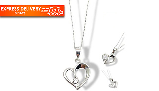 White Gold Finish Created Diamond Heart Cut Necklace