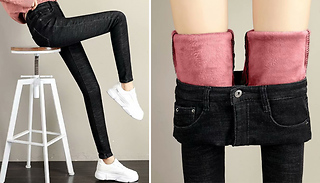 Womens Fleece-Lined Stretch Jeans - 5 Sizes & 2 Colours