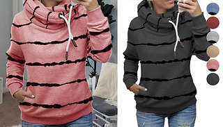 Women's Striped High Neck Winter Hoodie - 6 Colours & 5 Sizes