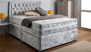 Crushed-Velvet Divan Bed & Memory Foam Mattress - 6 Sizes