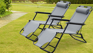 Pair of Garden Reclining Foldable Sun Loungers