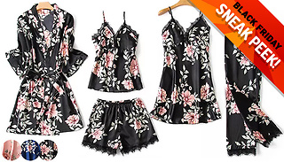 5-Piece Floral Satin-Look Pyjama Set - 3 Colours & 5 Sizes