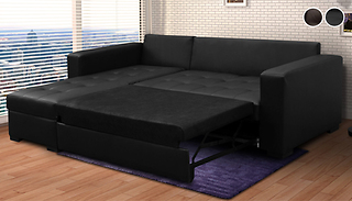 Faux Leather Chaise Sofa Bed with Storage - 2 Colours
