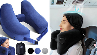 Inflatable Neck Support Travel Pillow with Hoodie - 3 Colours
