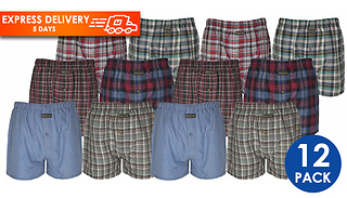 12-Pack of Men's Woven Check Print Boxers - 5 Sizes
