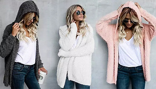 Fluffy Hooded Cardigan - 4 Colours & 4 Sizes