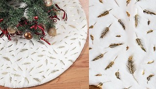 White-Fleece Feather-Patterned Christmas Tree Skirt - 3 Colours, 2 Siz ...