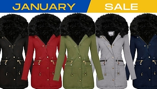 Faux Fur Parka Style Drawstring Coat - 5 Colours & 8 Sizes