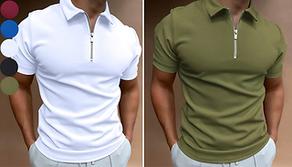 Zippered Turn Down Casual Polo Shirt - 5 Colours & 6 Sizes